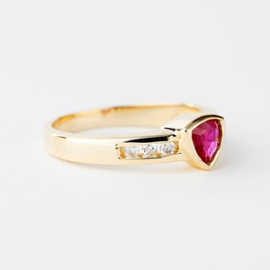 Vintage Diamond and Ruby Ring Gold 14k, Red Gemstone Ring, Ladies Diamond Ring image 2