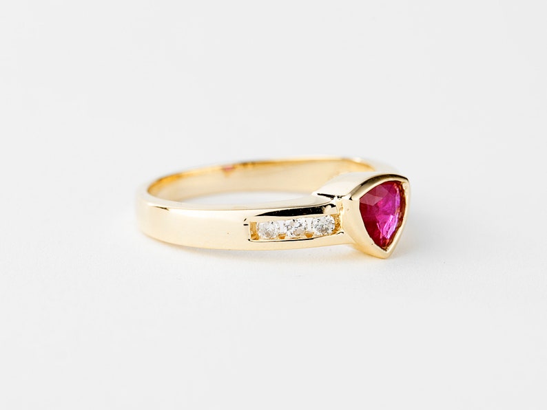 Vintage Diamond and Ruby Ring Gold 14k, Red Gemstone Ring, Ladies Diamond Ring image 2