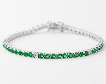 Emerald Ruby Sapphire Tennis Bracelet 925, Diamond Bracelet, Sterling Silver Bracelet