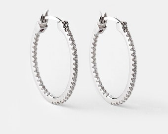 Oval Pavé Diamond Hoop Earrings 925 Silver, Cz White Gold Hoops