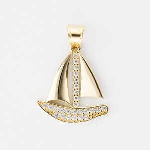 Diamond Boat Pendant Gold 10k, Boat Charm Necklace, Animal Jewelry