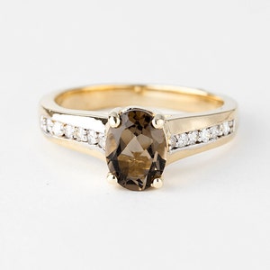 Vintage Smoky Topaz and Diamond Ring Gold 10k, Topaz Ring, 10k Solid Gold image 1