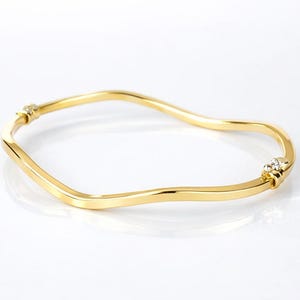 Bracciale rigido curvo in oro 10K, polsino rigido, oro giallo massiccio 10K