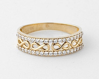 Wide Diamond Infinity Ring Gold 10k, CZ Love Ring, Ladies Rings