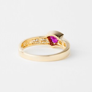 Vintage Diamond and Ruby Ring Gold 14k, Red Gemstone Ring, Ladies Diamond Ring image 4