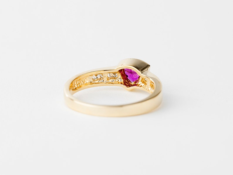Vintage Diamond and Ruby Ring Gold 14k, Red Gemstone Ring, Ladies Diamond Ring image 4