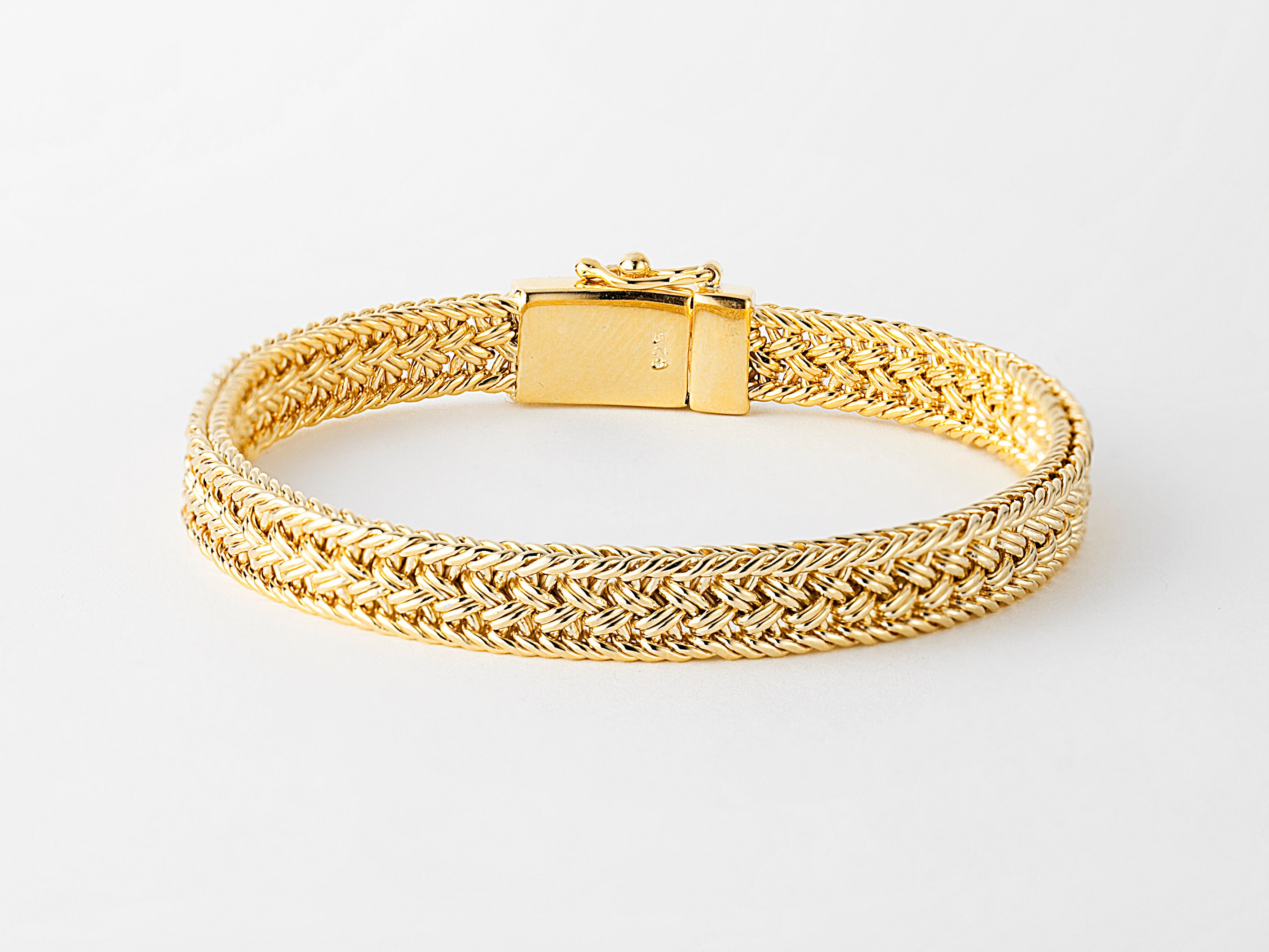 Italian Gold on Sterling Silver Banded Woven Mesh Bracelet - Ruby Lane