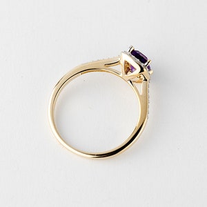 Diamond And Amethyst Ring Gold 10k, Amethyst Emerald Cut Solitaire Ring, Lady's Rings image 4