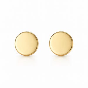 Eenvoudige platte schijfoorknopjes goud 10k, geelgouden oorknopjes