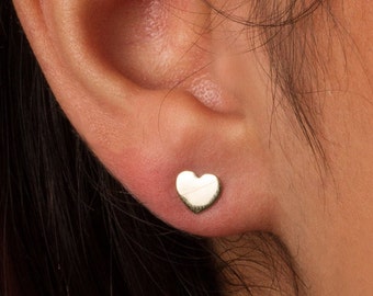 Flat Heart Stud Earrings Gold 10k, Yellow Gold, White Gold