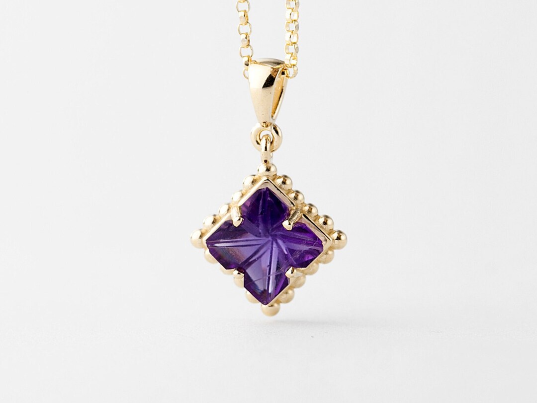 Amethyst Flower Pendant Gold 14k Purple Charm Yellow Gold Etsy UK