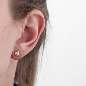 Diamond Heart Stud Earring Gold 10k, Yellow Gold Earring, Love Jewelry image 2