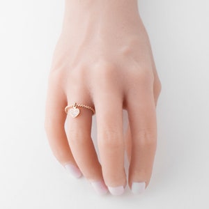 Dancing Diamond Braided Dangle Heart Ring Gold 10k, Rose Gold Heart Band Ring, Dainty Ring image 3