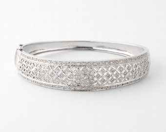 Vintage 14k gouden 14k diamanten armband, Edwardiaanse witgouden diamanten armband, grote armband