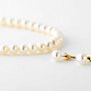 White Pearl Set Gold 10k 5mm , Stud Earrings, Bracelet, Necklace 18''