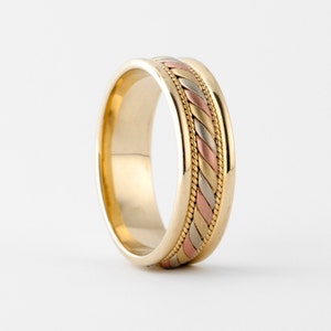 Men's Three Tone Braided Wedding Band Gold 10k, Men's 3 Tone Ring, Size 7.5, Size 9