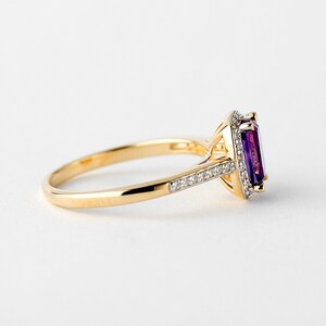 Diamond And Amethyst Ring Gold 10k, Amethyst Emerald Cut Solitaire Ring, Lady's Rings image 3