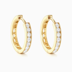 10k Gold Cz Huggie Hoops, 10mm/11mm/13mm/15mm/17mm, Sparkly Diamond Hoop Earrings, Pink Gold, Yellow Gold, White Gold