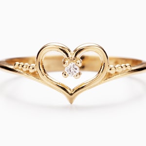 Diamond Heart Ring Gold 10k, Diamond Ring, Heart Jewelry, Rose Gold, Yellow Gold, White Gold, 10k Love Ring, Gift For Girlfriend, Gold Ring