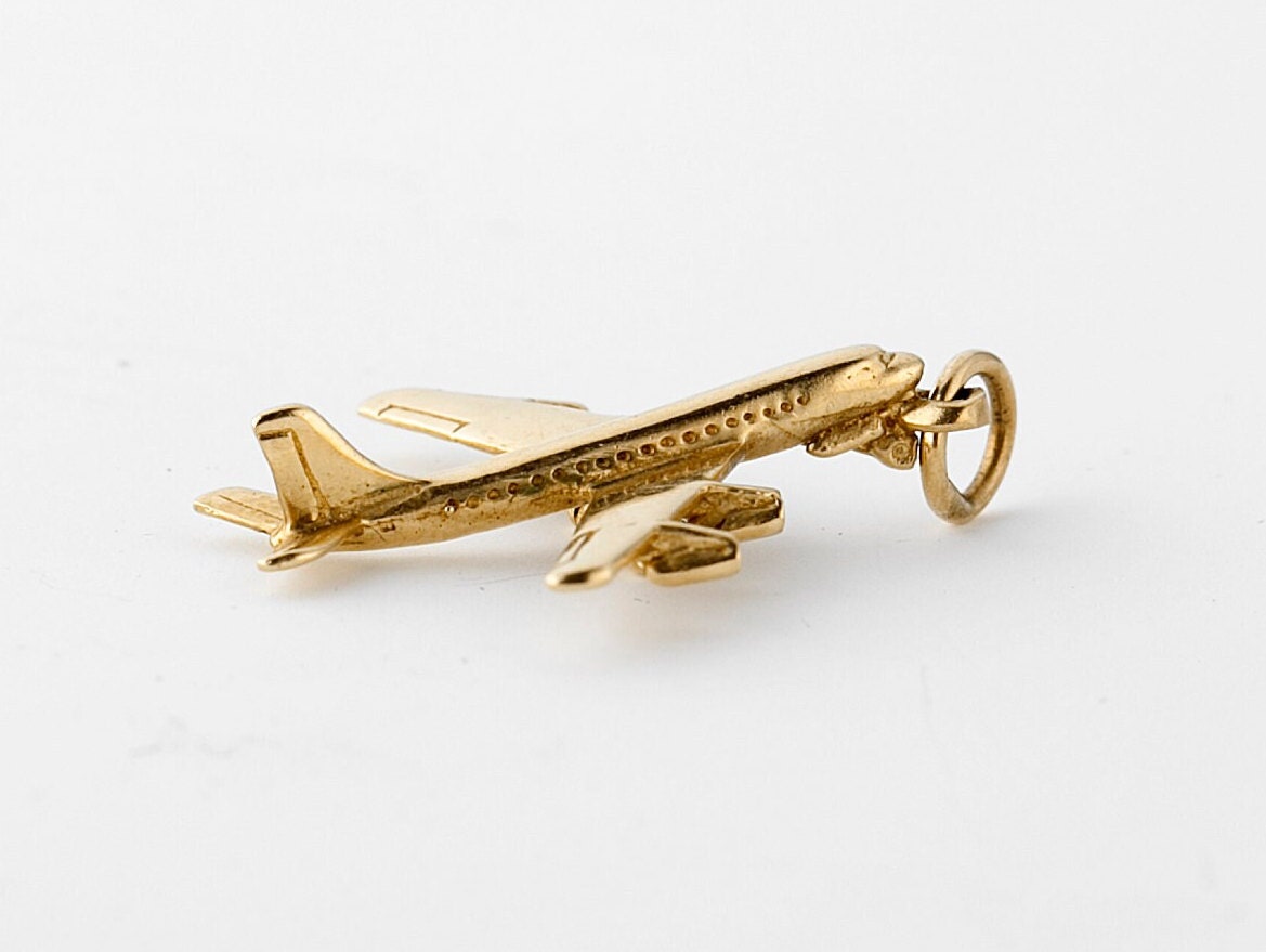 10K Yellow Gold Solid Satin Airplane Charm