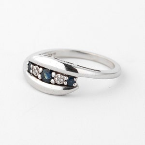 Sapphire and Diamond Band Ring Gold 10k, White Gold Sapphire Ring