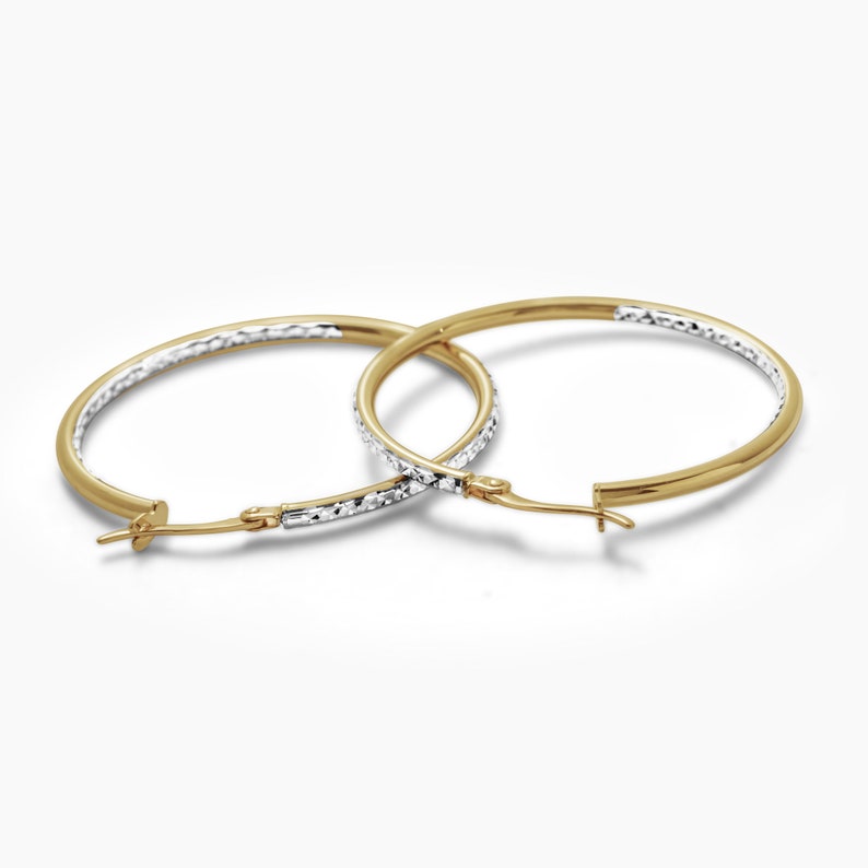 Big Shiny Hoop Earrings, 10k Solid Gold, Pink Gold Hoops, Yellow Gold Hoops, White Gold Hoops, 2 Tone Hoops, 10K Gold Earrings, Hoop Earring image 2