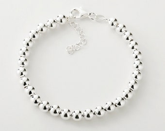 Silver Bead Bracelet, Silver Bracelets For Women, Beaded Bracelet, Sterling Bracelet, Round bead Bracelet, Beads Bracelet, Gift for her