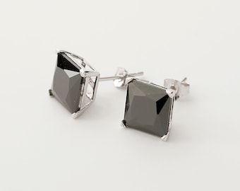 Square Black Stud Earrings Silver, Black Diamond Studs, White Gold Studs, Black Earrings, Black Studs, Silver Earrings, Diamond Earrings