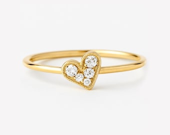 Diamant Herz Versprechen Ring Gold 10k 14k, Diamant Ring, Herz Schmuck