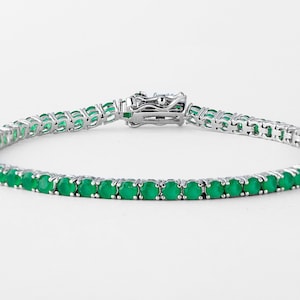 Emerald Tennis Bracelet, Silver Tennis Bracelet, Green Bracelet, Emerald Bracelet, Classic Tennis Bracelet,  Silver Bracelet, Green Zirconia