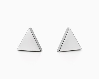 Pendientes triangulares sencillos de oro de 10 quilates, pendientes de oro amarillo y blanco