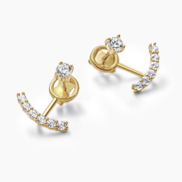 Diamond Jacket Earrings, Front-Back Earrings, Diamond Earrings, Jacket Earrings Gold, White Gold Earrings, Diamond Studs, Gold Studs