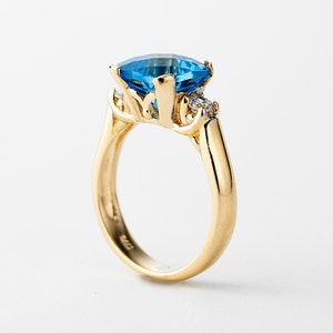 Blue Topaz and Diamond Ring Gold 14k, Cushion Cut Blue Topaz Ring, Cocktail Ring image 1