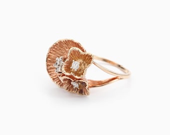 Vintage Diamond Flower Ring Gold 14k, Yellow Gold Diamond Ring, Vintage Jewelry