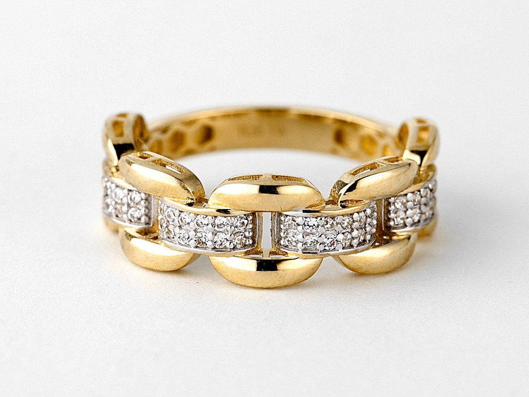 Diamond Watch Band Ring Gold 10k, Cz Yellow Gold Ring, Ladies Jewelry