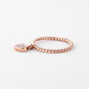 Dancing Diamond Braided Dangle Heart Ring Gold 10k, Rose Gold Heart Band Ring, Dainty Ring image 2