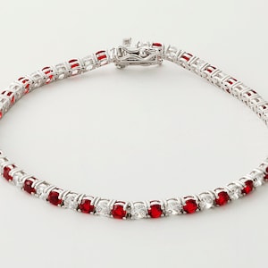 Ruby and White Diamond Tennis Bracelet, Ruby Tennis Bracelet,  Diamond Bracelet, White Gold Bracelet, Classic Tennis Bracelet, Gift