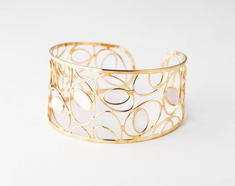 Mother of Pearl Bangle Bracelet, Silver 925, Gold Vermeil Bracelet