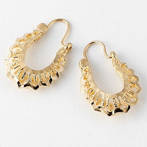 Vintage Boho Hoop Earrings Yellow Gold 10k, Women's Oval Hoops, Vintage Jewelry