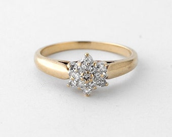 Vintage Diamond Cluster Ring Gold 10k, Yellow Gold Diamond Ring, Vintage Jewelry