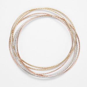 Interlocking Bangle Bracelet Three Tone Gold 10k, Intertwined Gold Bracelet