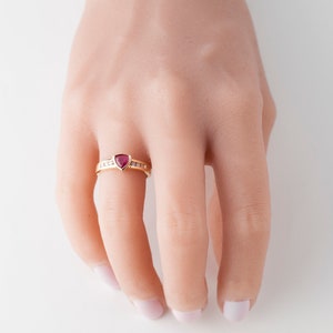 Vintage Diamond and Ruby Ring Gold 14k, Red Gemstone Ring, Ladies Diamond Ring image 5