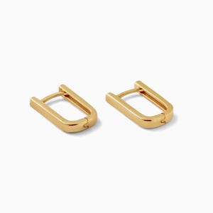 Rectangle Huggie Hoop Earrings, 10k Gold, Rectangular Hoops, Minimalist Hoops, Yellow, White, Pink