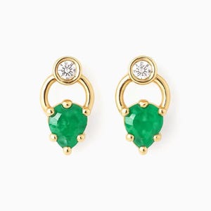 Diamond Earrings Gold, Emerald Earrings 14k, Green Earrings, Diamond Studs, Dainty Emeralds Studs, 14k Gold Earrings, Unique Gift for her