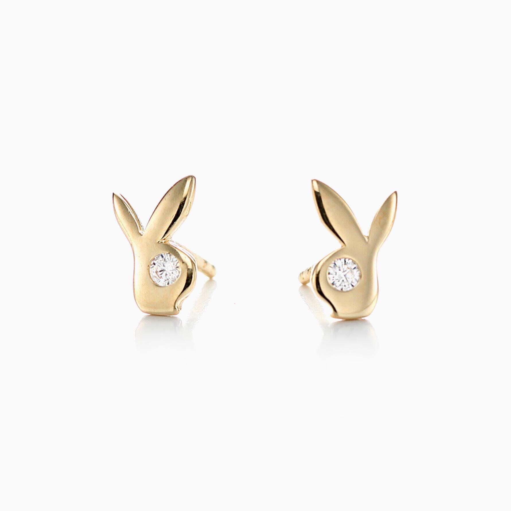 ピアス MEDM x PLAYBOY Money Lucky Earrings jewelry R unisexual Diamond Playboy Bunny Stud Earrings Gold 10k, Small Yellow