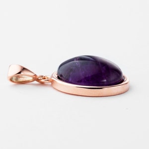 Amethyst Moonstone Oval Pendant, 10K Rose Gold Bezel Necklace, Purple Charm, White Pendant