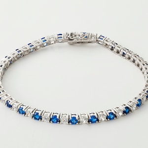 Sapphire and White Diamond Tennis Bracelet, Sapphire Tennis Bracelet,  Diamond Bracelet, White Gold Bracelet, Classic Tennis Bracelet, Gift