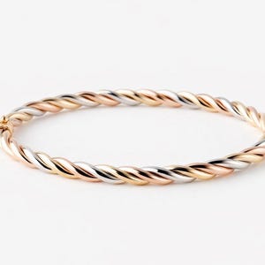 Braided Bangle Bracelet 3 Tone Gold 10k, Yellow Cuff Bracelet, Women's Bangle