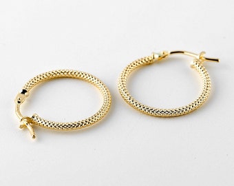 Shiny Hoop Earrings Gold 10k, Yellow Gold Light Hoops, 13mm, 18mm, 22mm