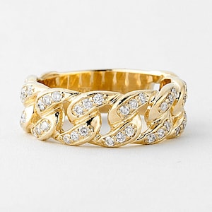 Herren Kubanischer Link Diamant Ring Gold 10k, Herren großer Ring, Herrenschmuck